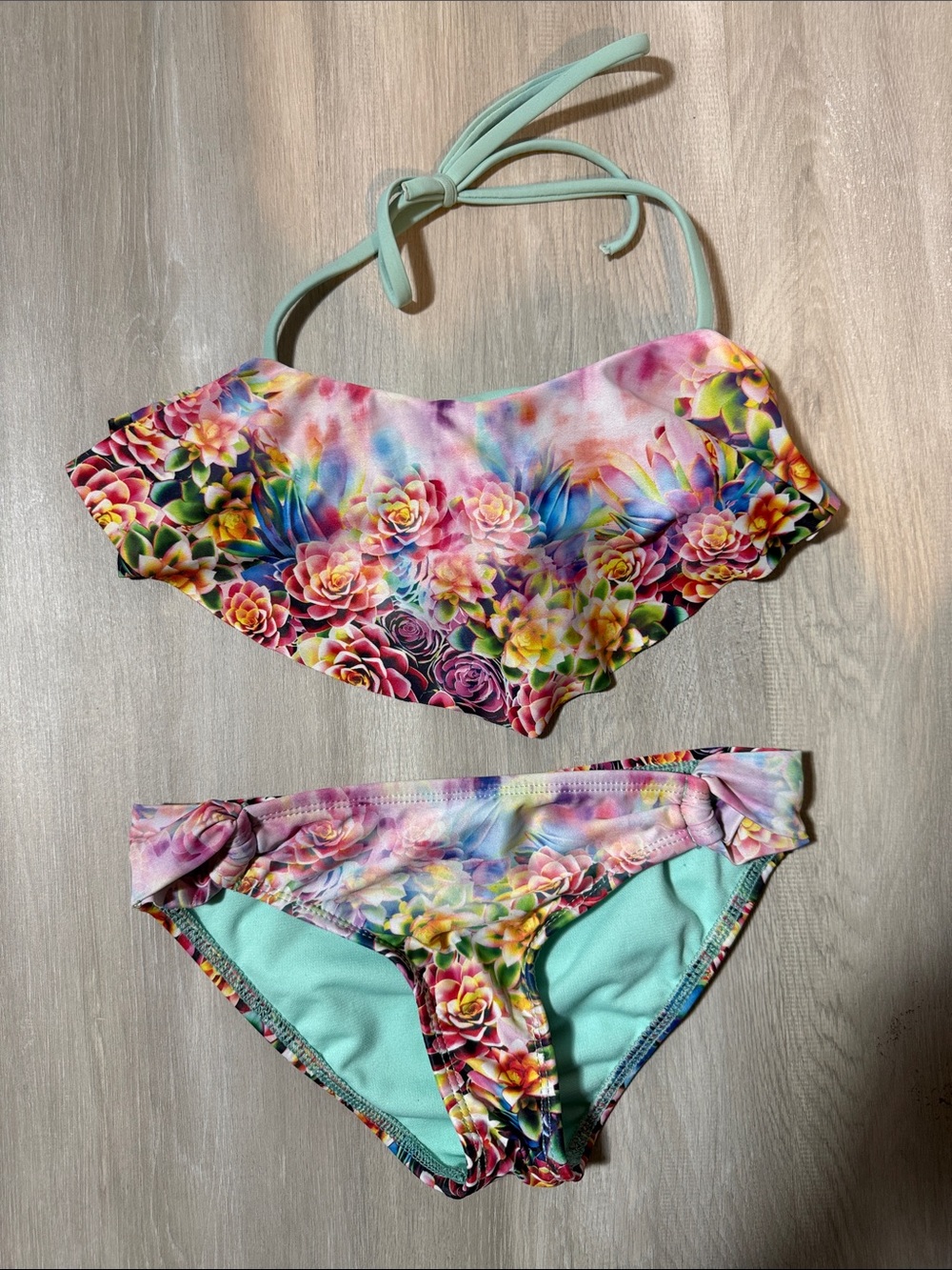 Hobie Girls Floral Multicolor & Aqua Bikini